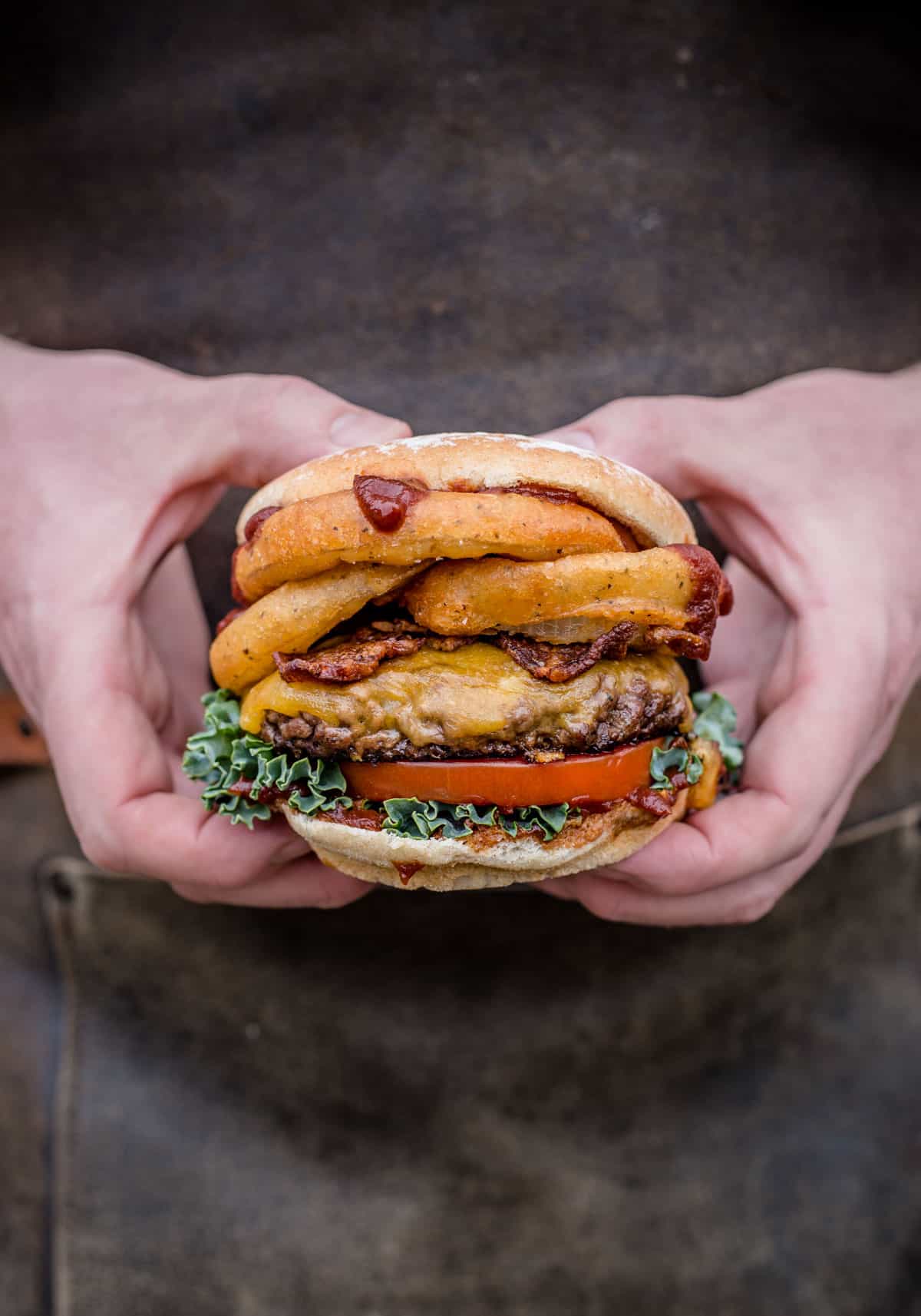 Western Burger with Beer Battered Onion Rings - Vindulge