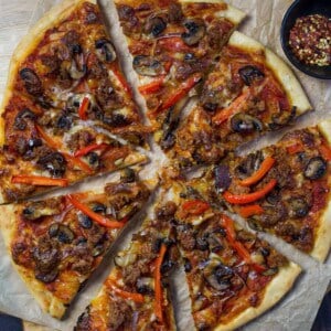 Smoked Sausage Pellet Grill Pizza.