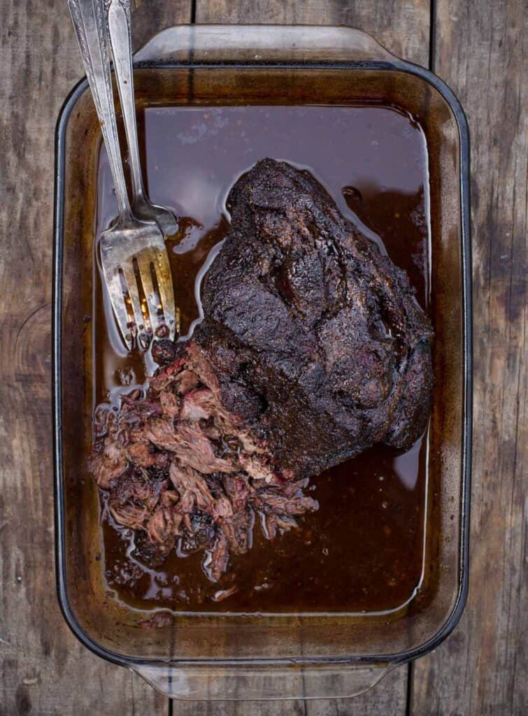 Shredding braised chuck roast