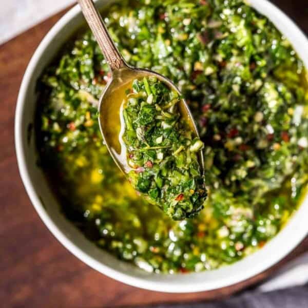 Jalapeno chimichurri on a spoon.