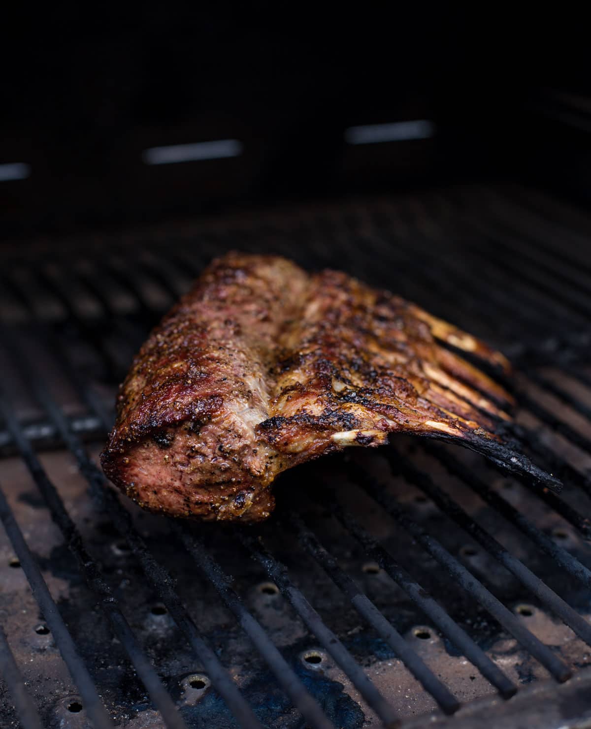 Rack of lamb over direct heat.