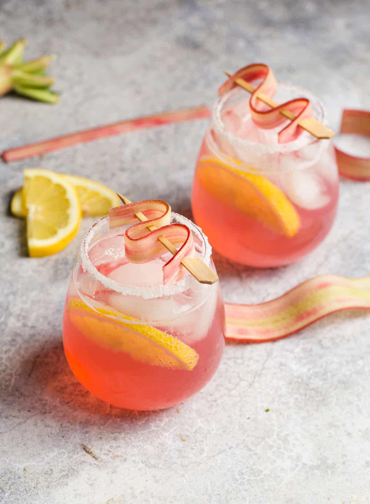 A Rhubarb Lemon Cocktail in a glass 