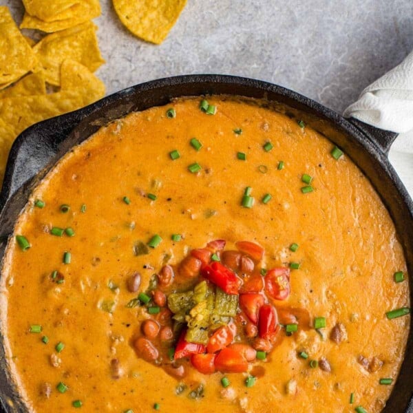 Bean Dip in a cast iron pan.