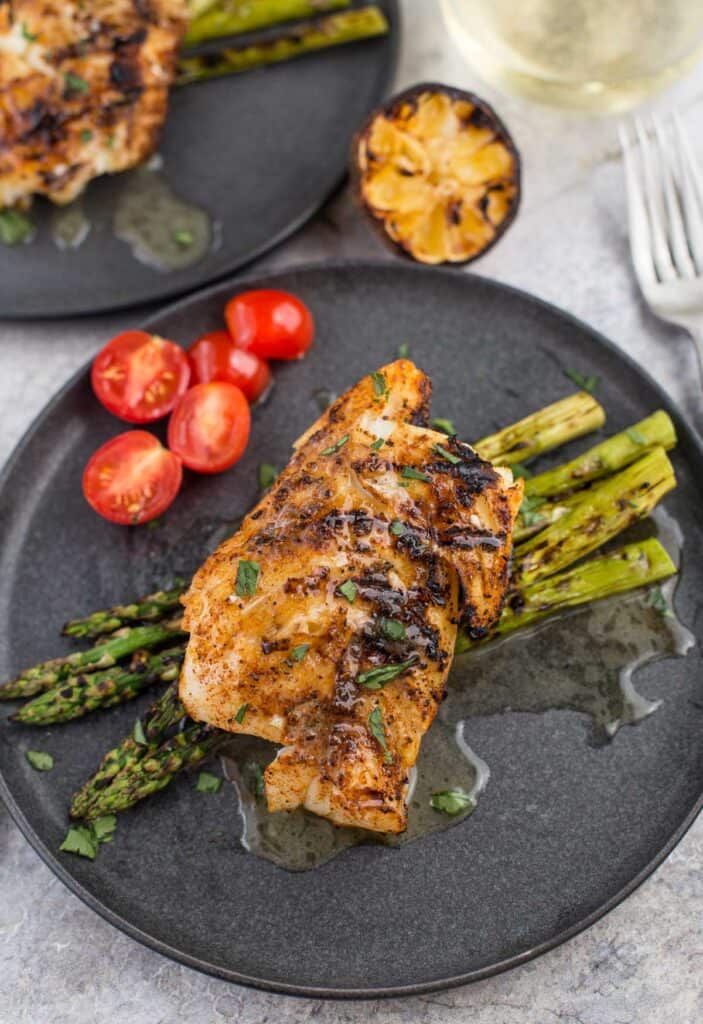 Grilled Cod with White Wine Garlic Butter Sauce Vindulge