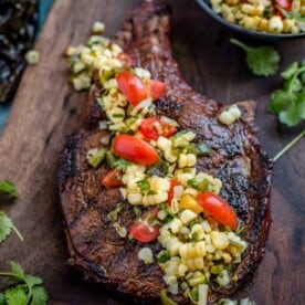 Grilled steak and Roasted Poblano Peppers salsa