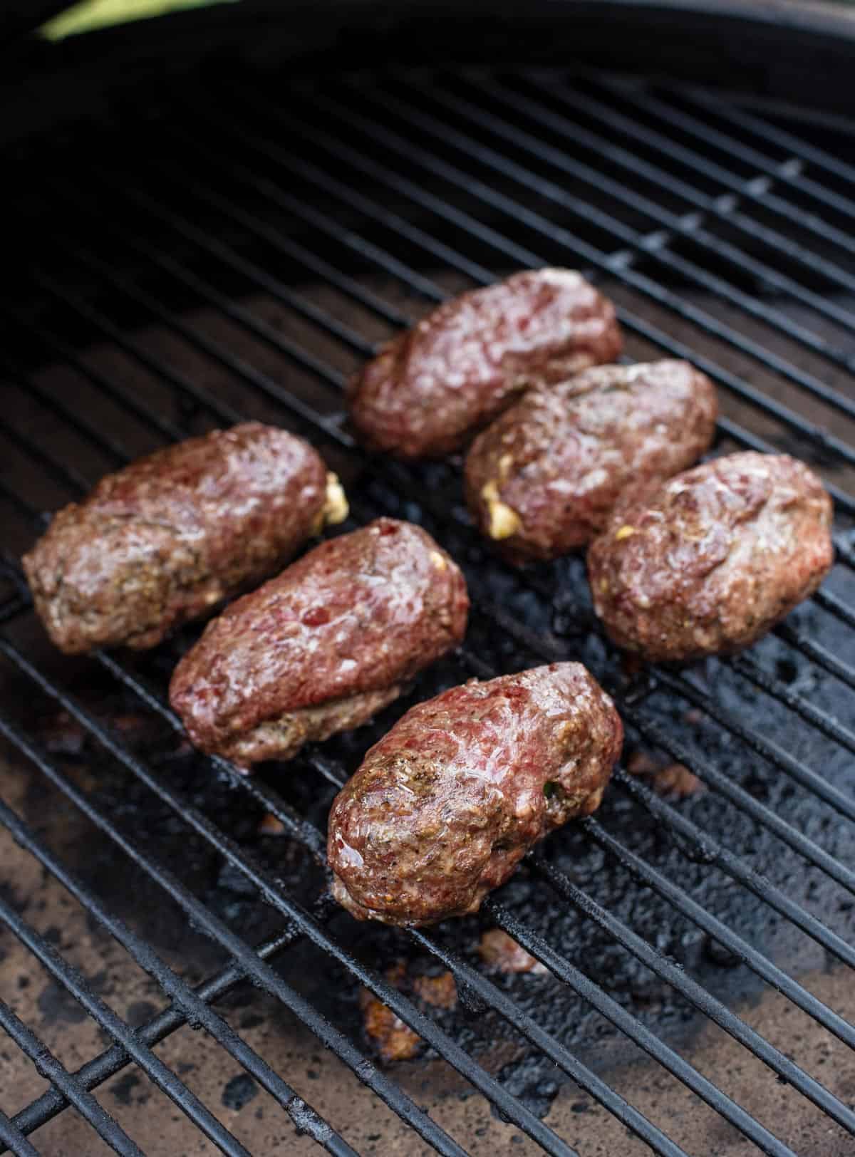 Armadillo eggs on the smoker at 225 - 250 degrees Fahrenheit.