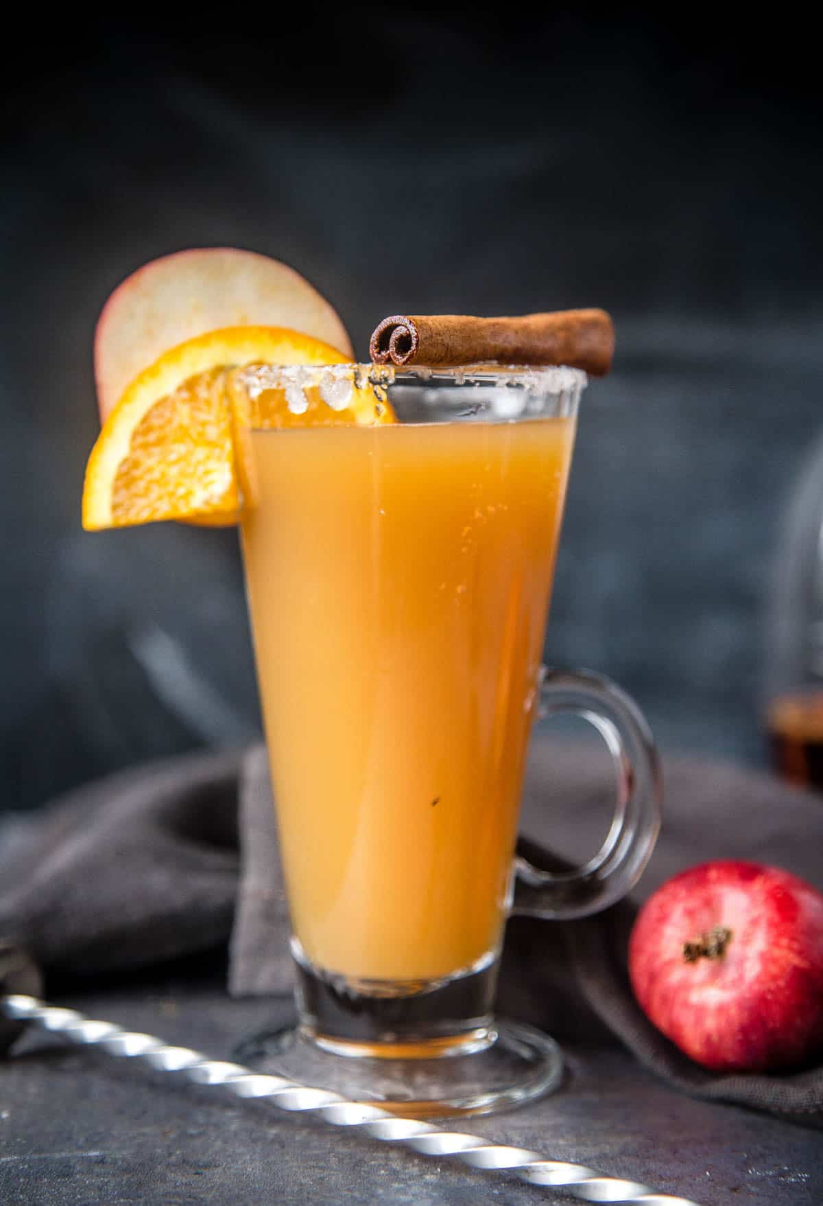 A Bourbon Spiked Hot Apple Cider cocktail in a glass 