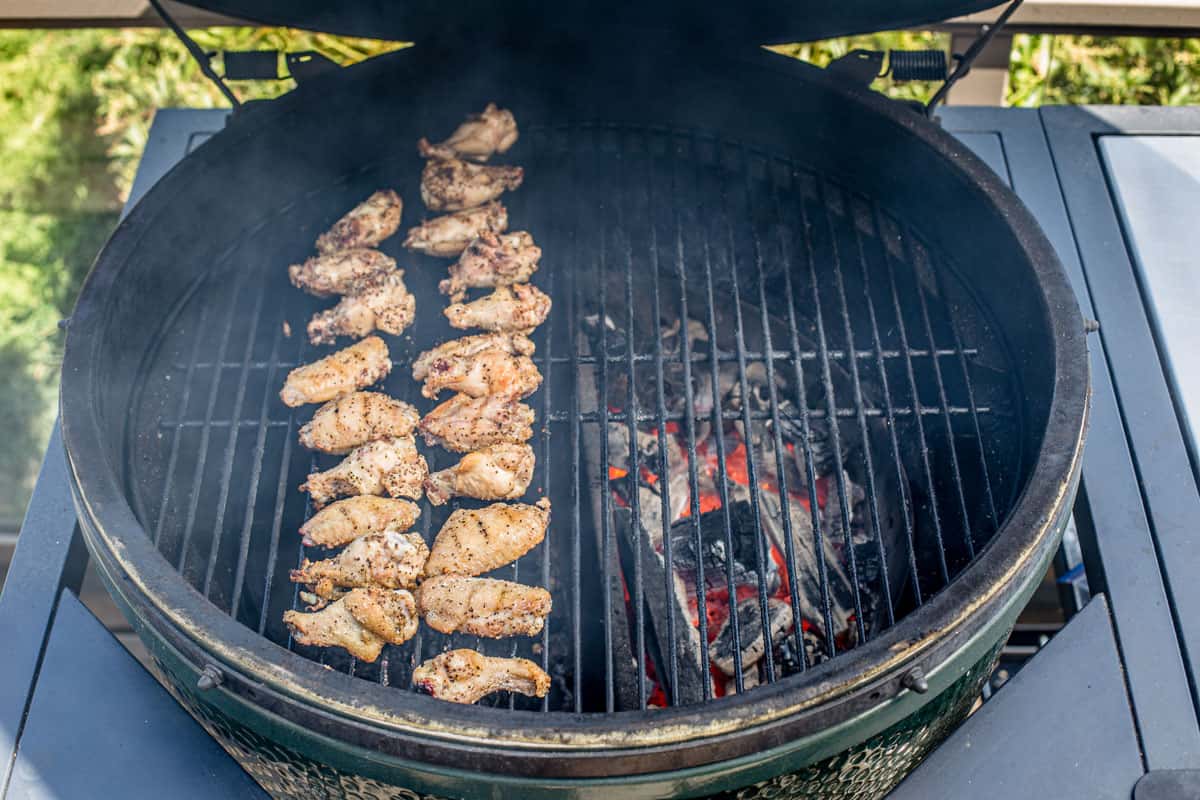 grilling chicken wings on the grill using two-zone grilling 