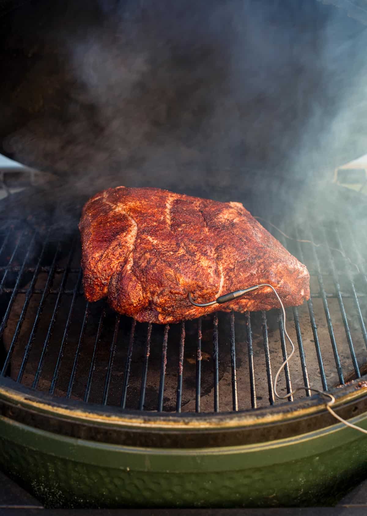 raw pork butt on the big green egg