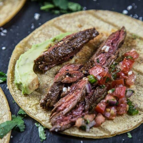 carne asada skirt steak taco close up