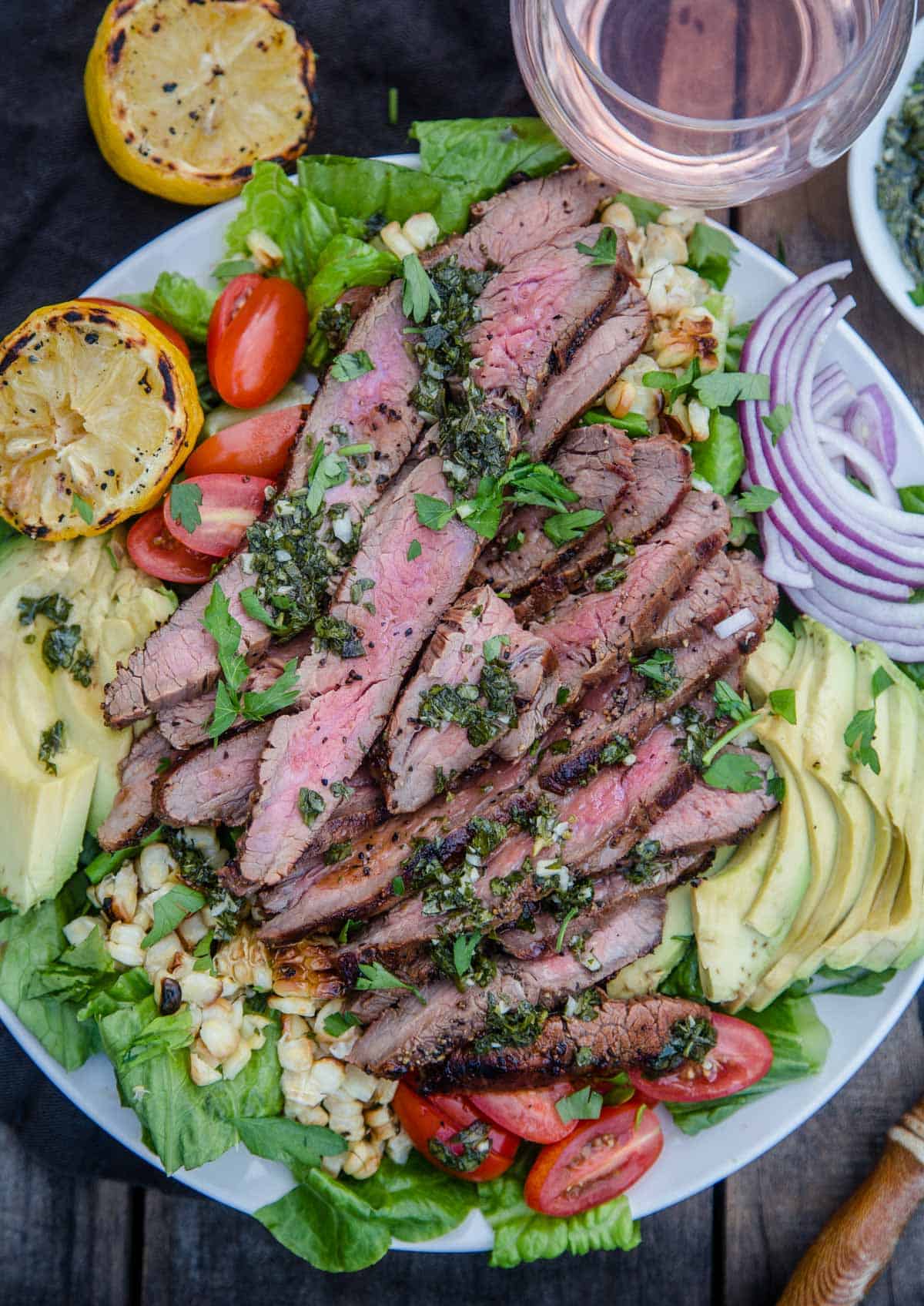 A salad and a glass of wine 