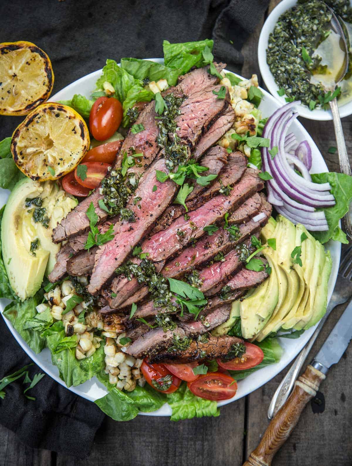 Grilled Flank Steak Salad on a large plate