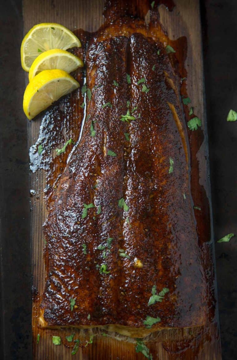Cedar Plank Grilled Salmon with Maple Chipotle Glaze Vindulge