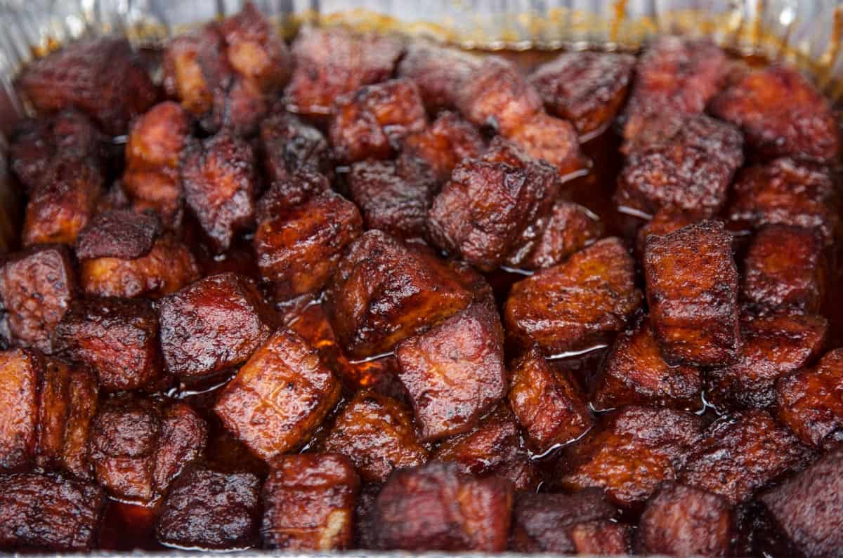 Pork Belly Burnt Ends in a large sheetpan
