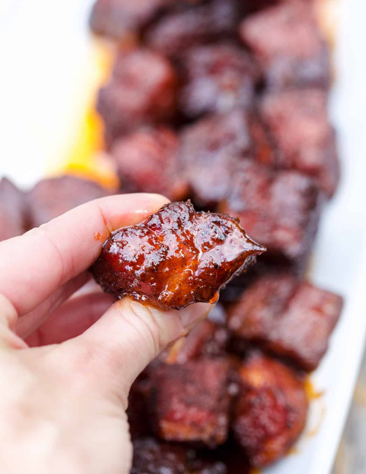 A piece of Pork Belly Burnt Ends