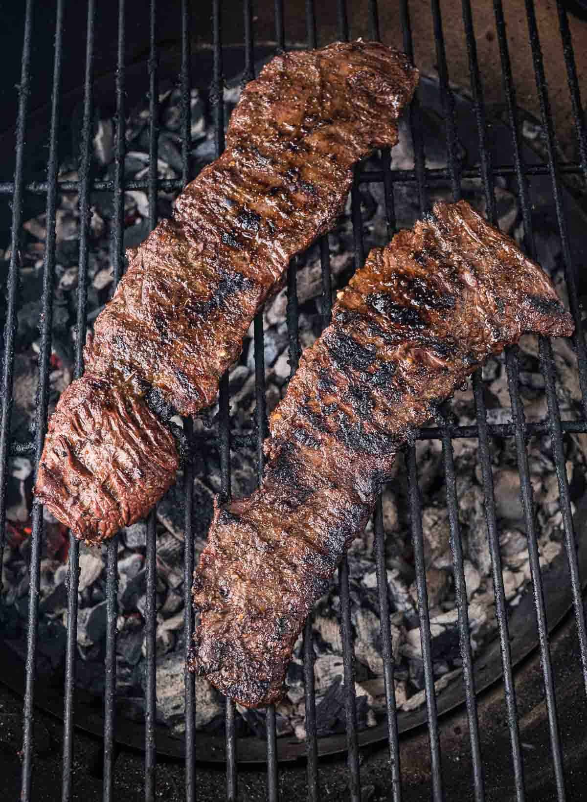 Skirt Steak cooking on the grill. 