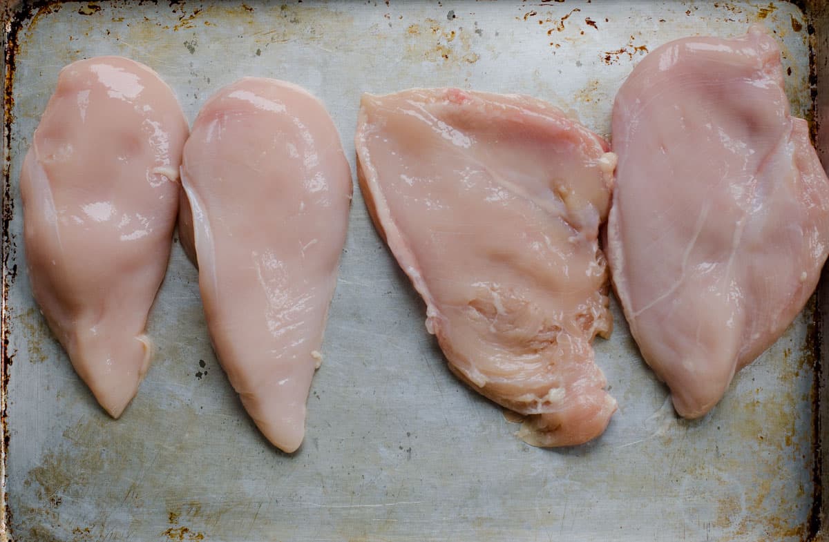 raw chicken breasts pounded out