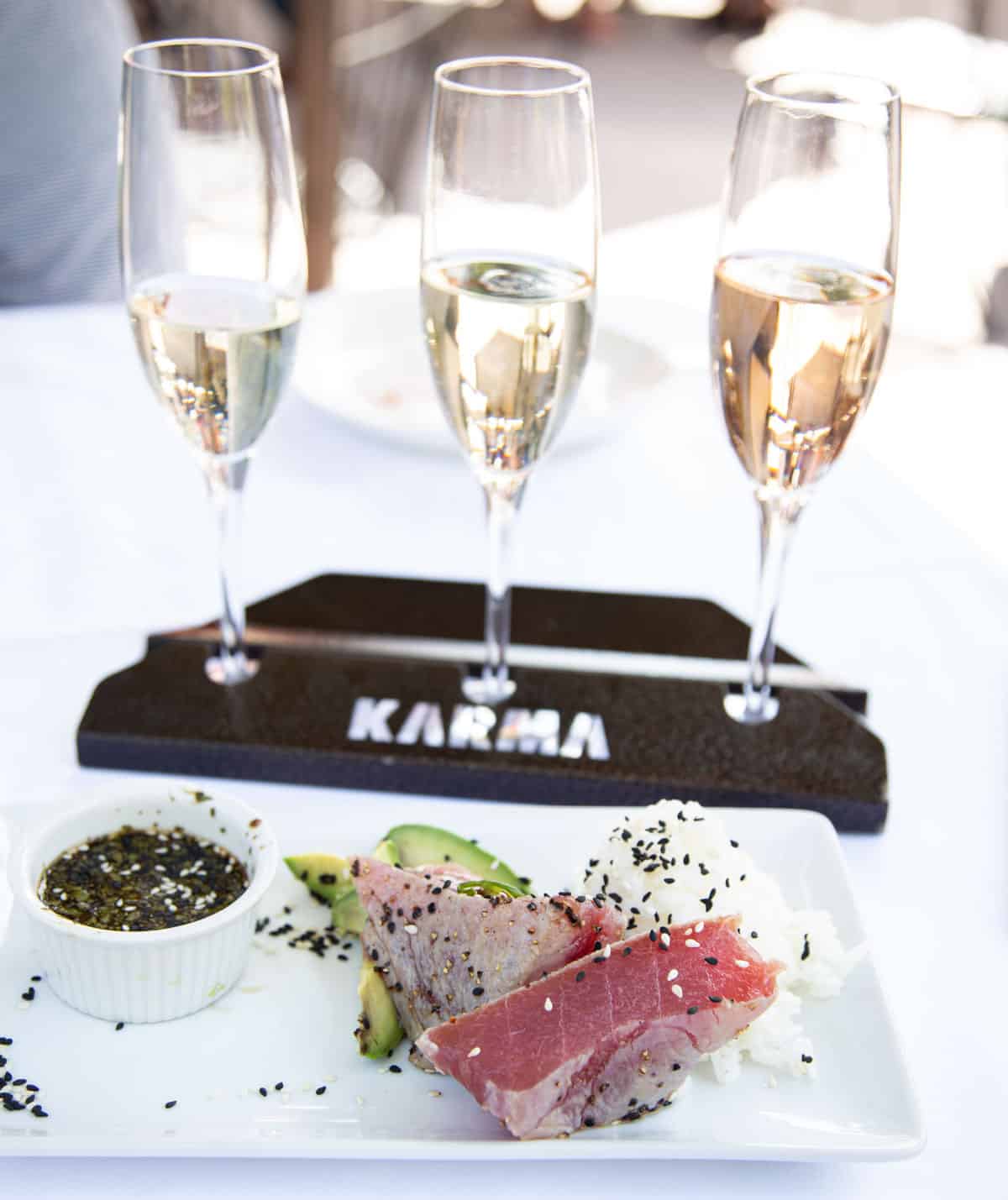 A flight of sparkling wine from Karma Vineyards