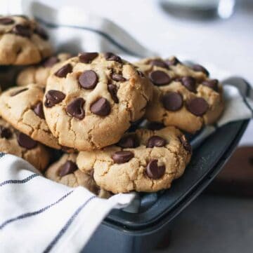 Chocolate Chip Olive Oil Cookies in a pan.