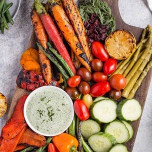 Grilled vegetable platter with tarragon dipping sauce.