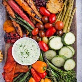 Grilled vegetable crudite platter top view