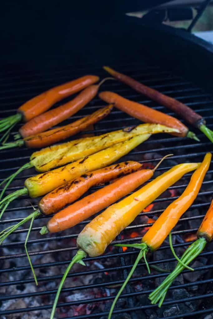 Carrots cooking on the grill.