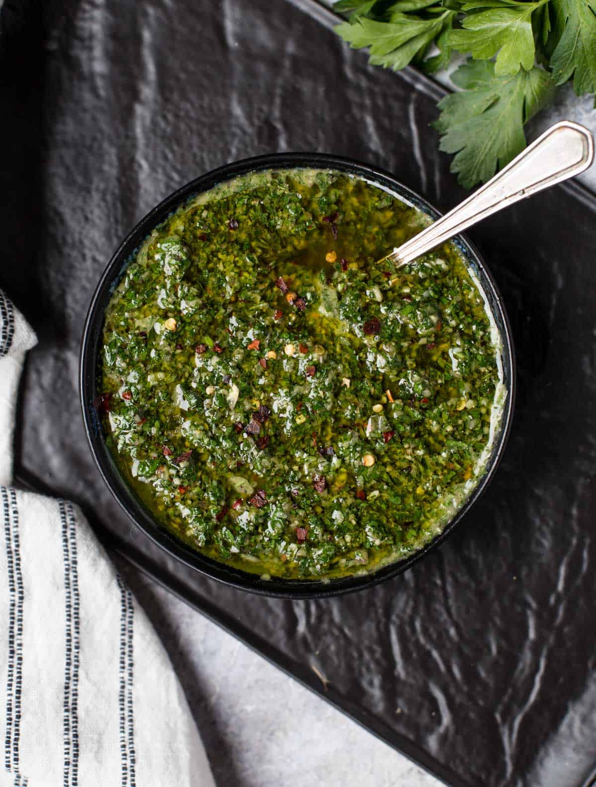 A bowl of classic easy Chimichurri Sauce 
