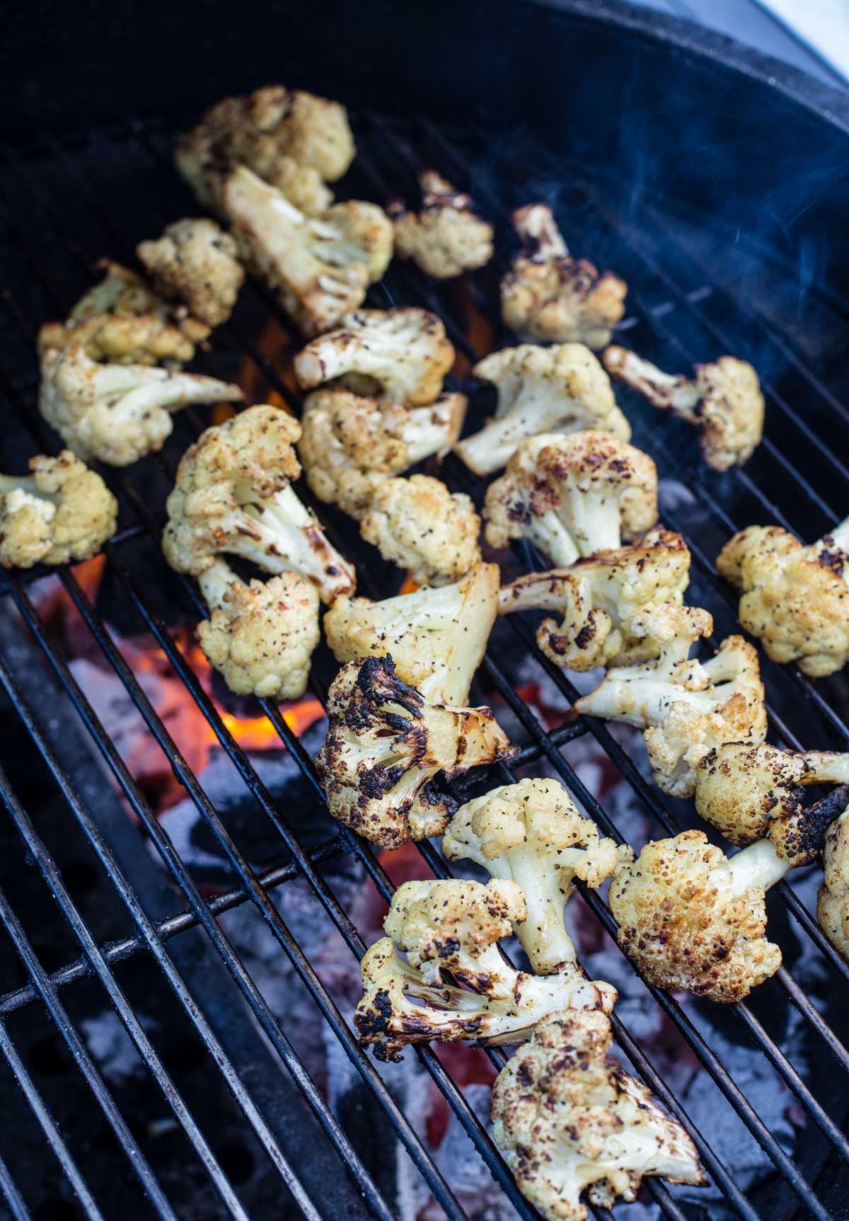 Cauliflower cooking on the grill