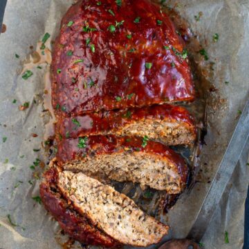 Smoked Turkey Meatloaf glazed with sauce.
