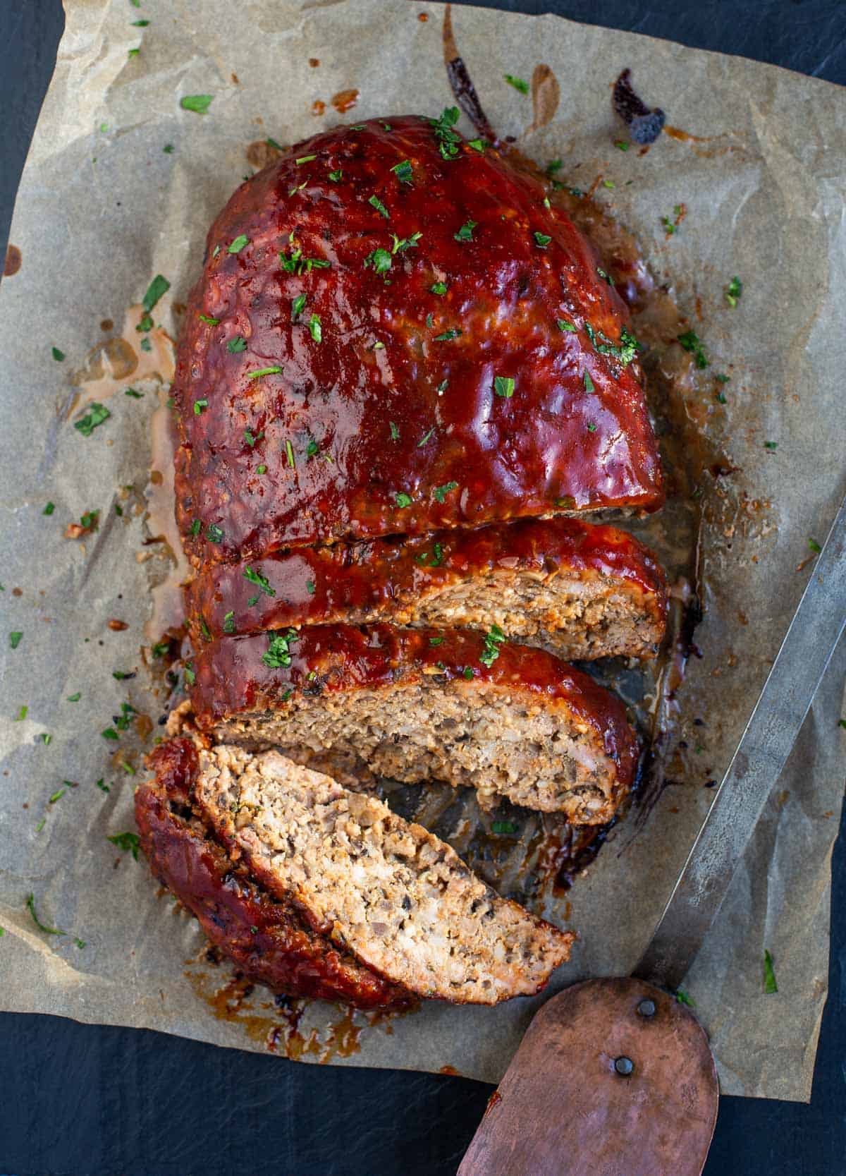 Smoked Turkey Meatloaf glazed with sauce.