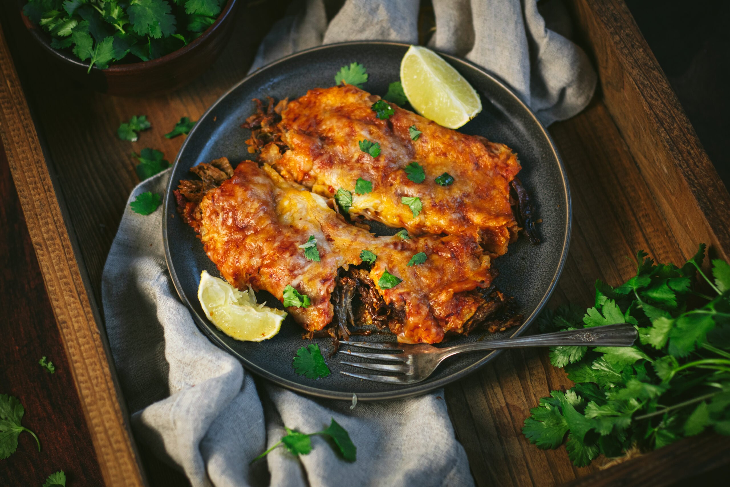 Brisket enchiladas on a plate