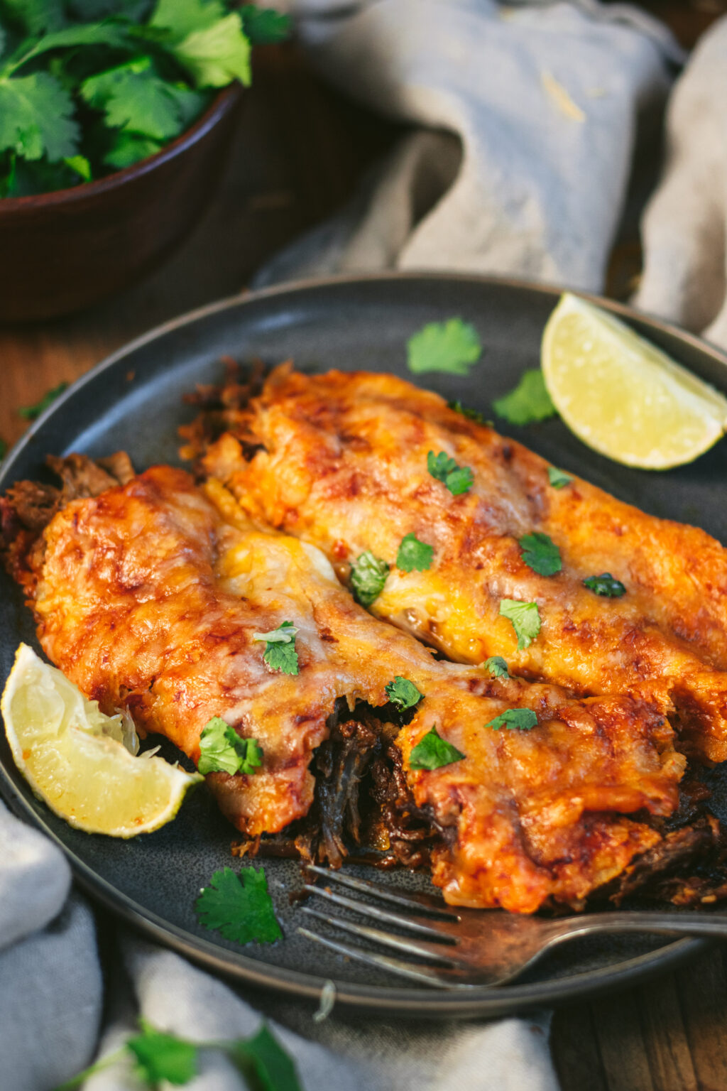 Beef Enchiladas Made with Smoked Brisket Vindulge