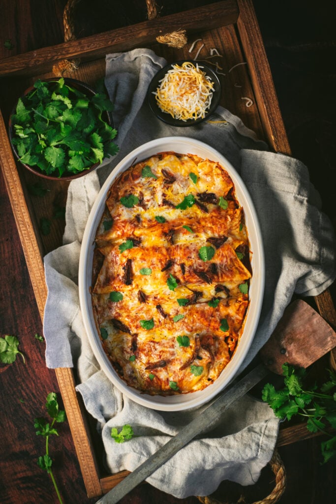 a pan of smoked enchiladas