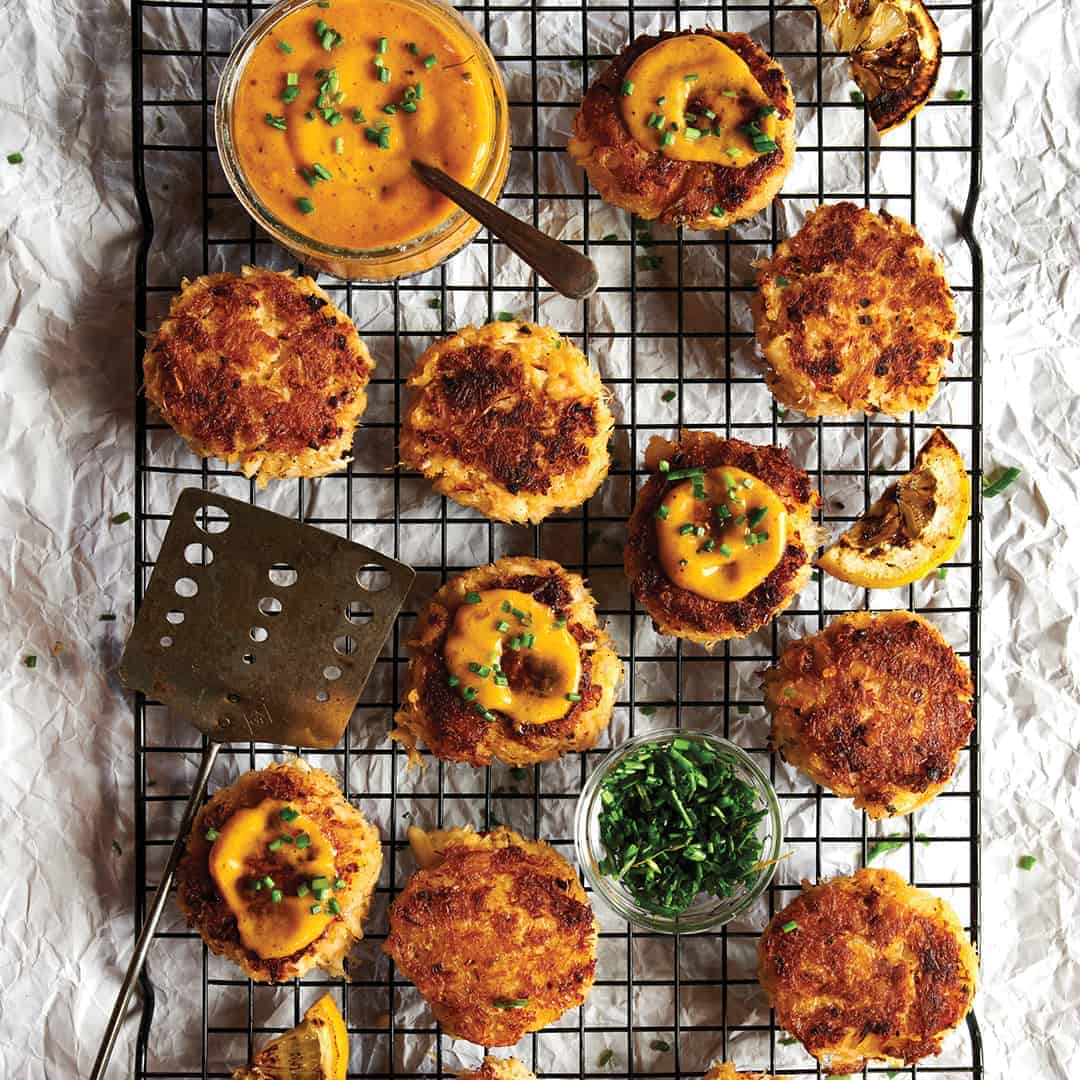 crab cakes on a rack