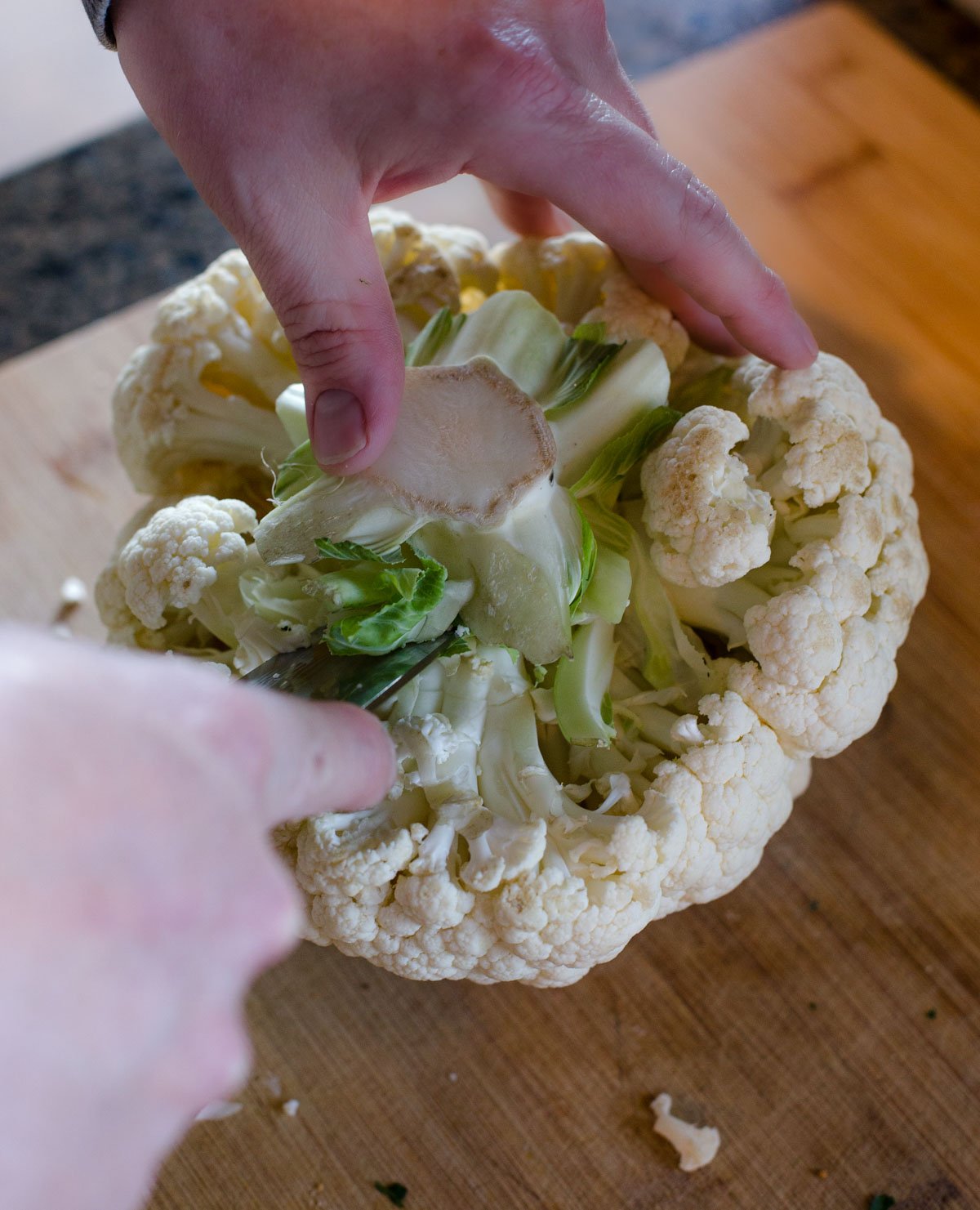 cutting cauliflower