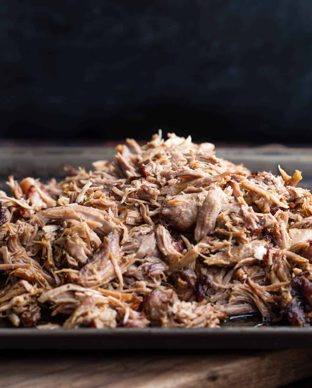 Pulled Smoked Kalua Pork on a sheetpan 