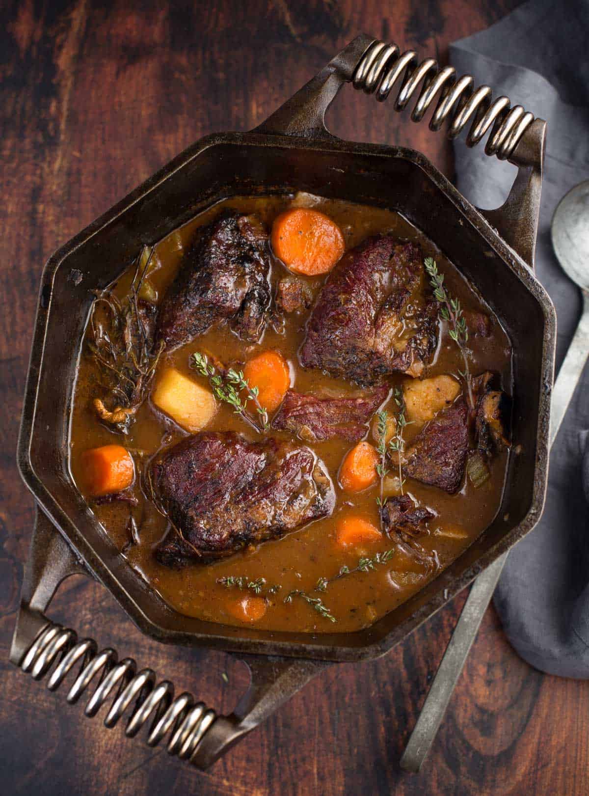 Irish Beef Stew in a cast iron dutch oven.