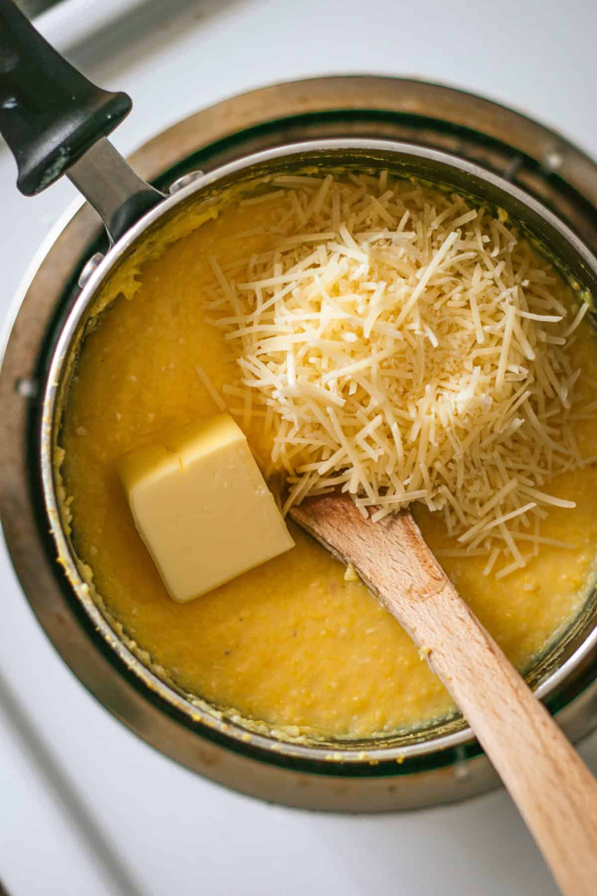 Pot of polenta on the stove