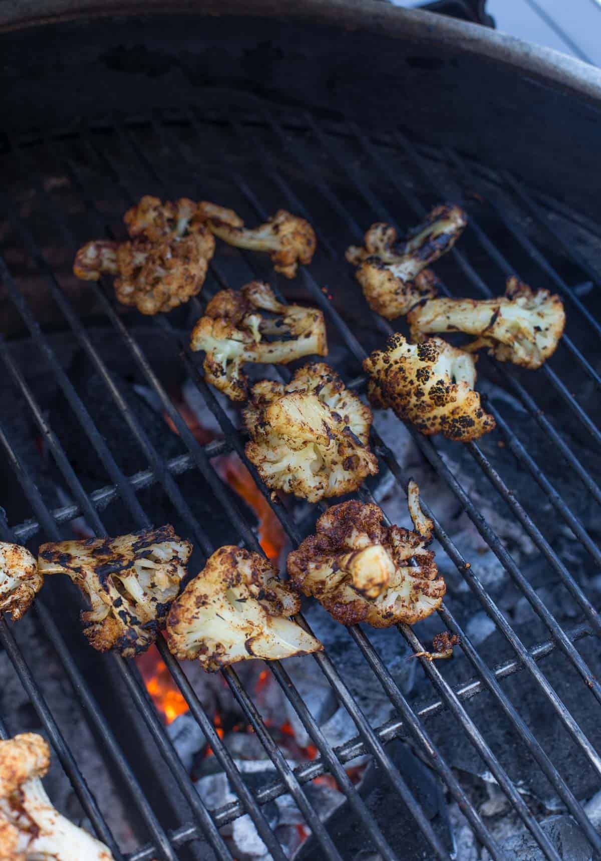 Cauliflower cooking on the grill