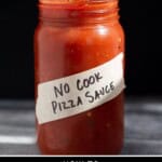 A pinterest pin showing pizza sauce in a mason jar.