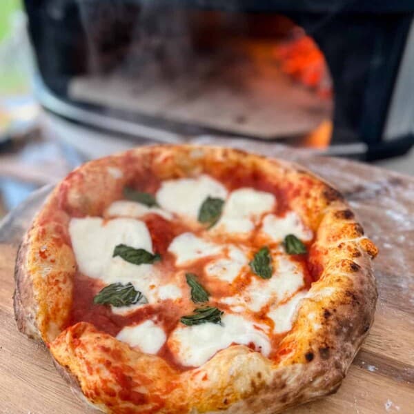 Neapolitan Pizza made in a pizza oven.