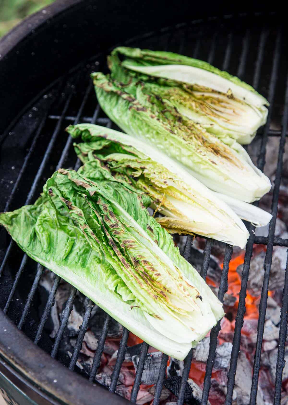 Romaine Lettuce cooking on the grill