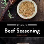 Pinterest Pin for beef seasoning with a tomahawk steak.