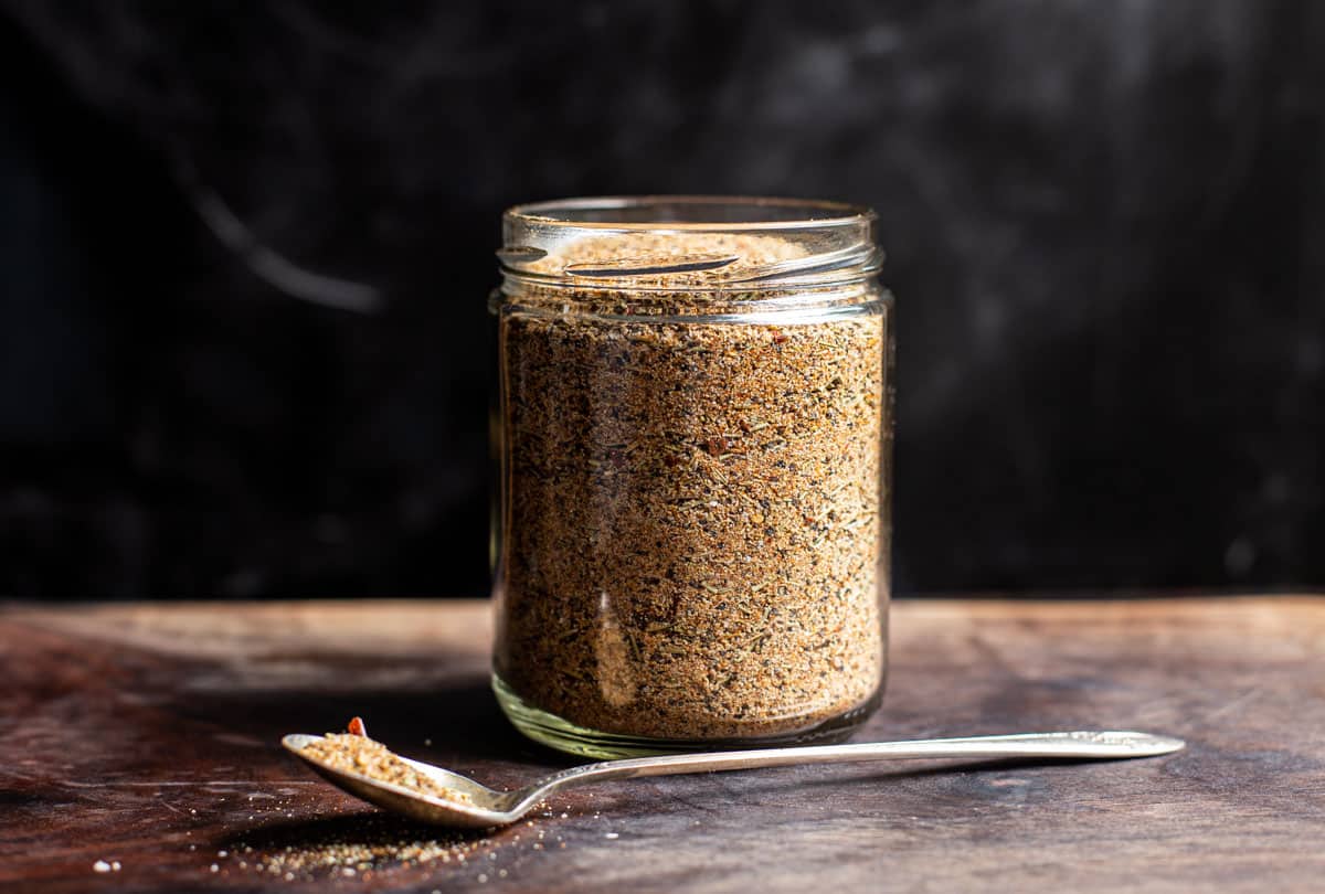 Beef seasoning in a mason jar.