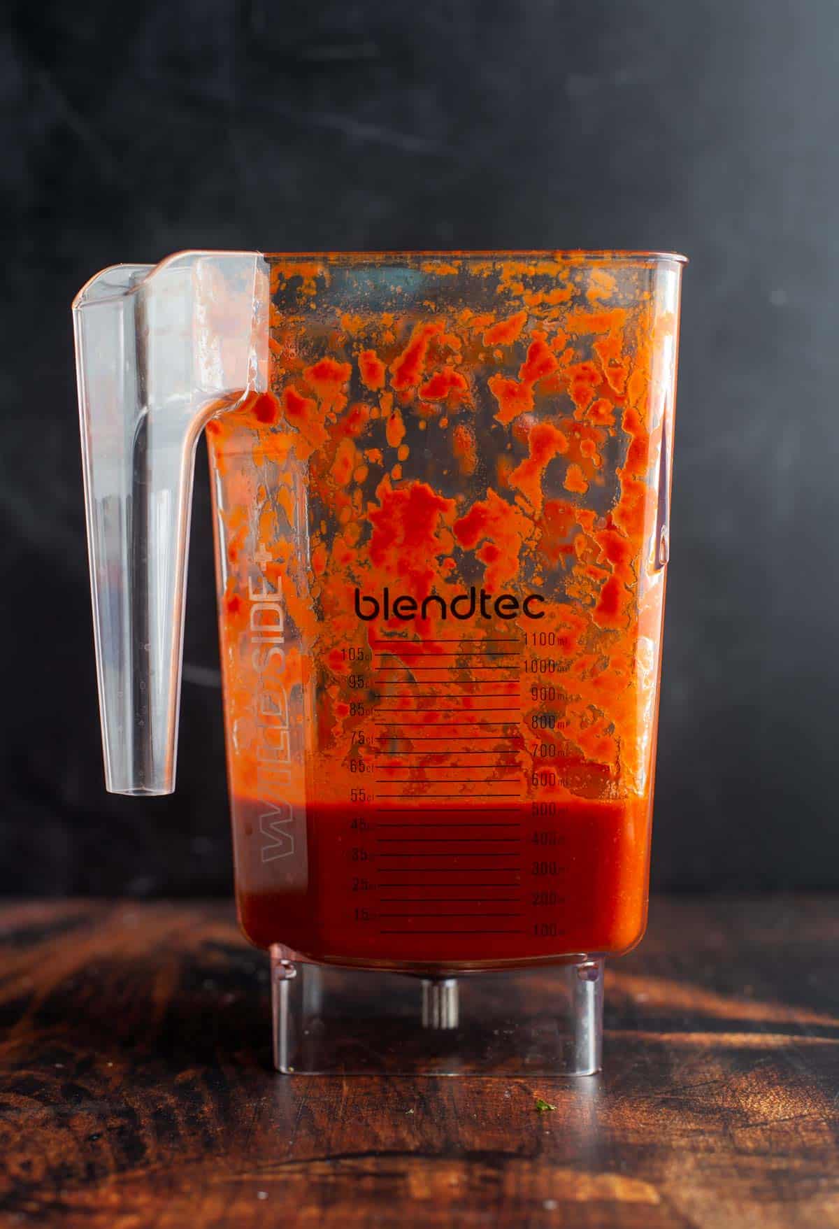Blended Enchilada Sauce in a blender.