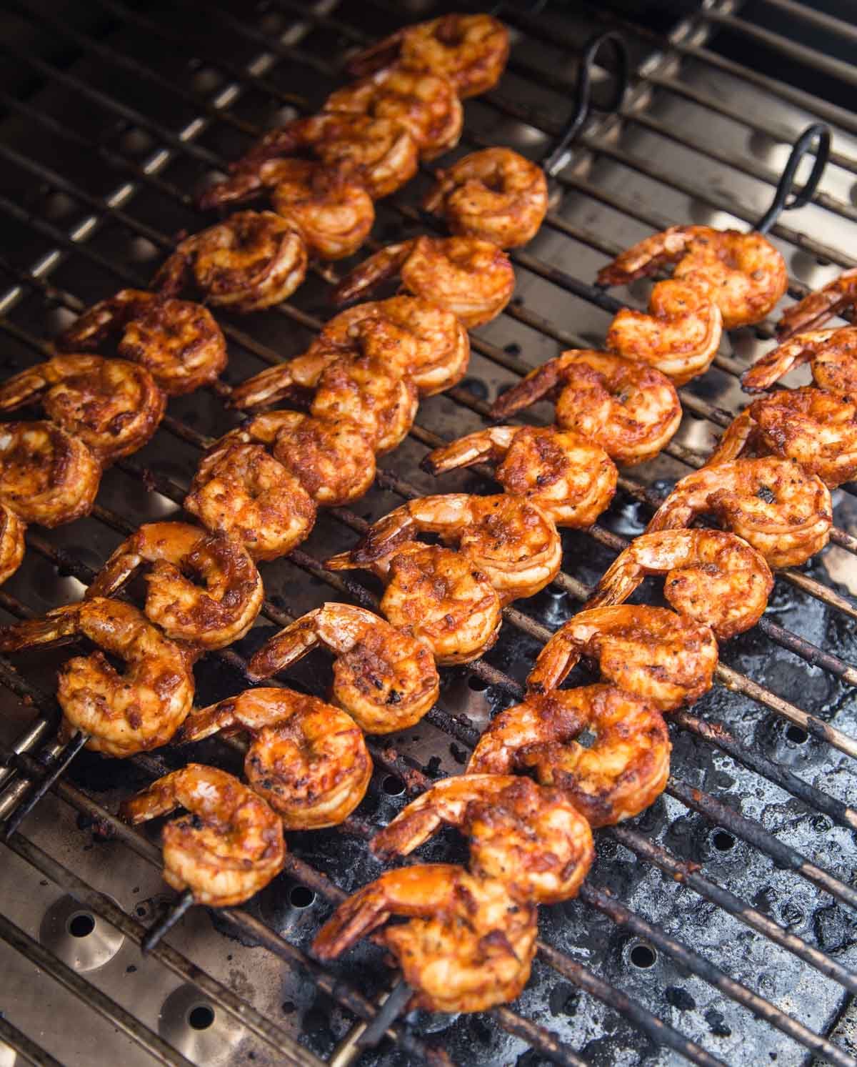 Shrimp skewers on the grill