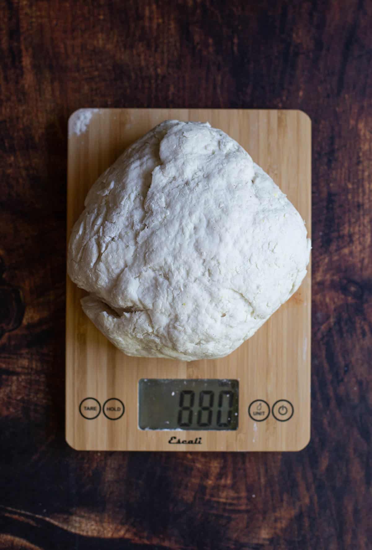 Gluten free dough on a digital scale.
