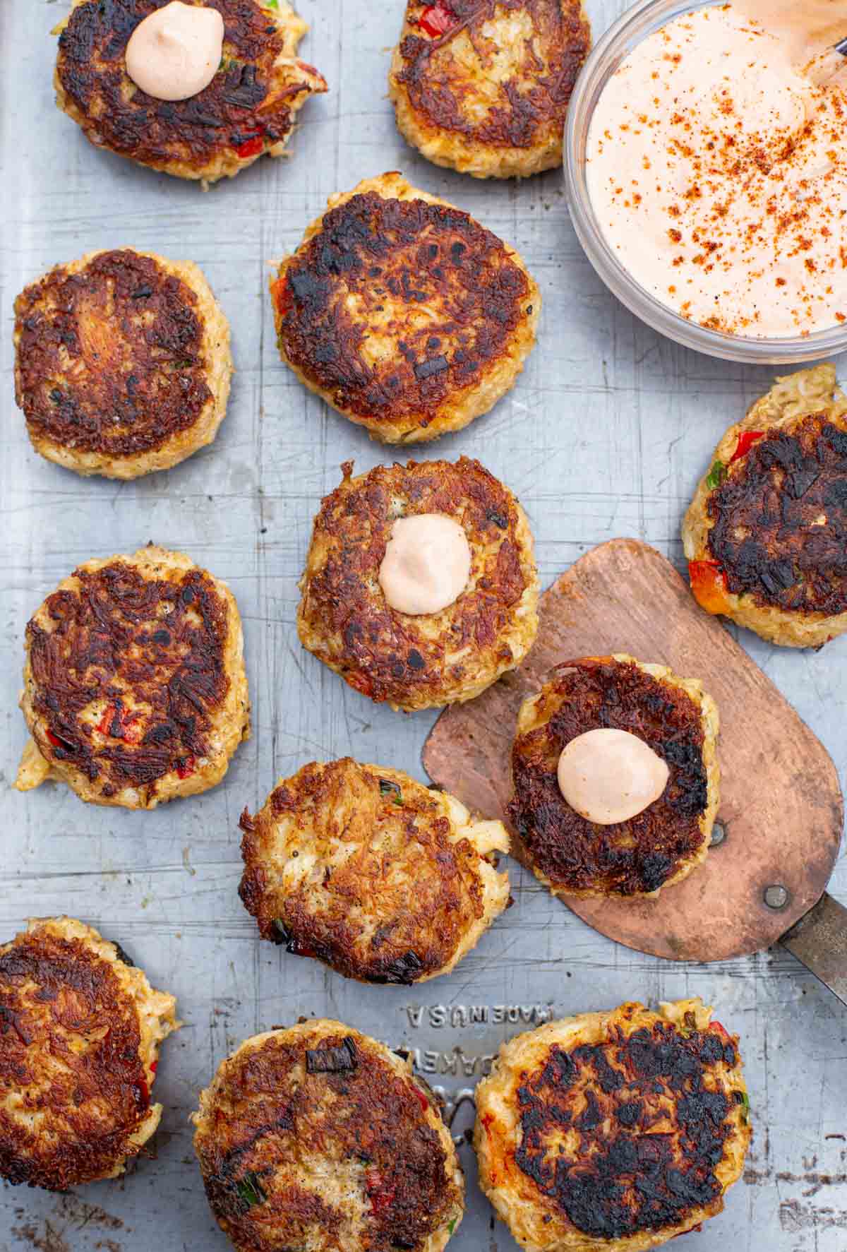 Smoked Salmon and Dungeness Crab Cakes on a serving platter