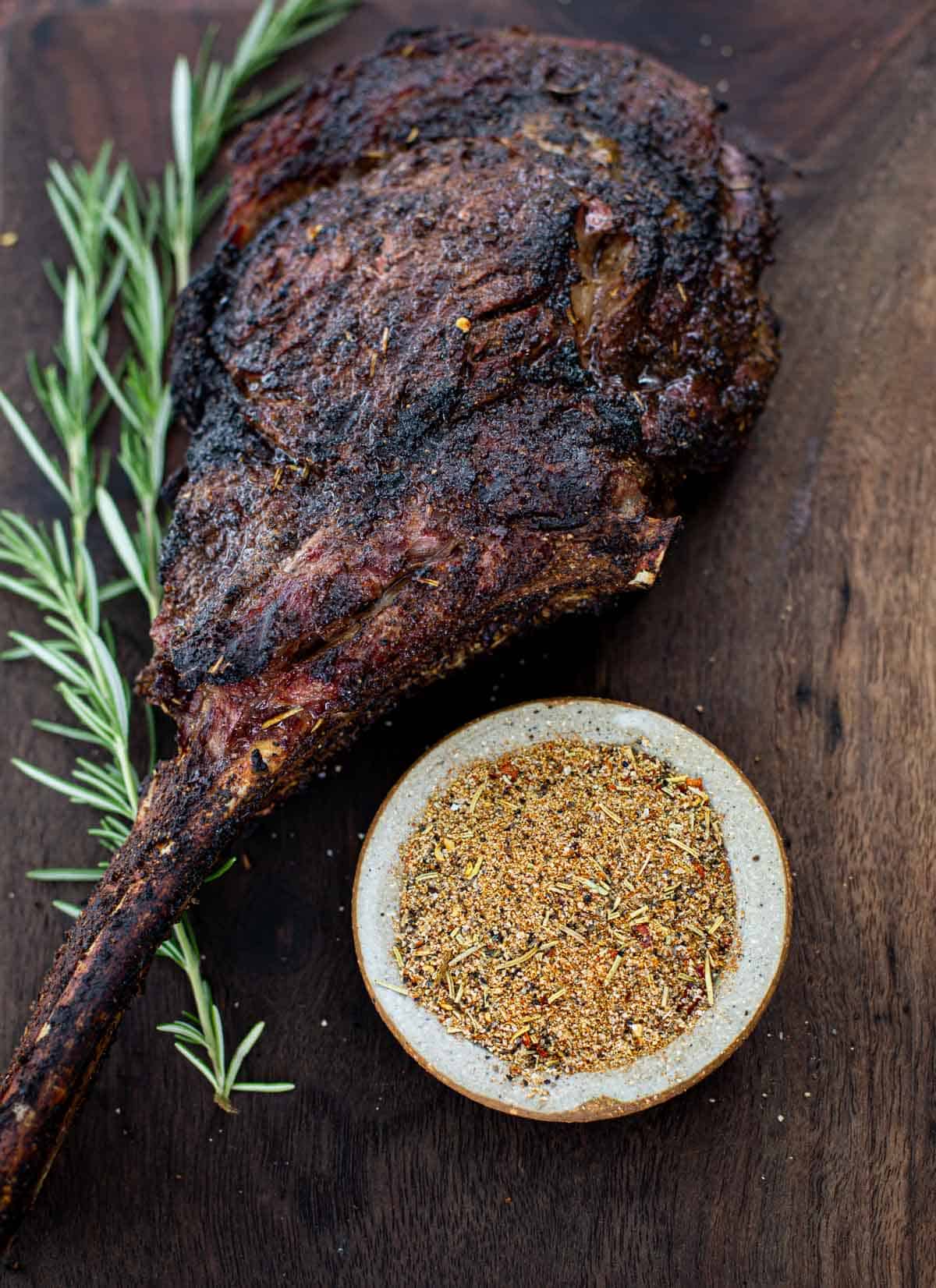 Grilled Tomahawk steak with Vindulge Beef Seasoning.