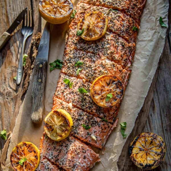 Easy smoked salmon filet on a serving platter